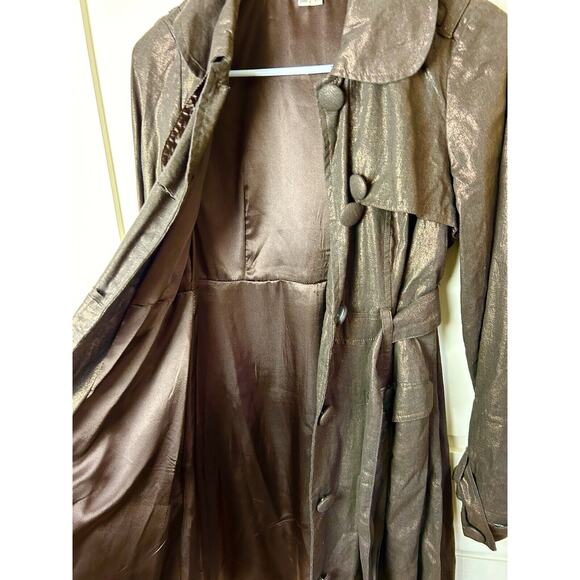 Jolt Brown/Copper Sparkle Trench/Lined/Button Up/Belt Coat-Med. - Picture 3 of 6